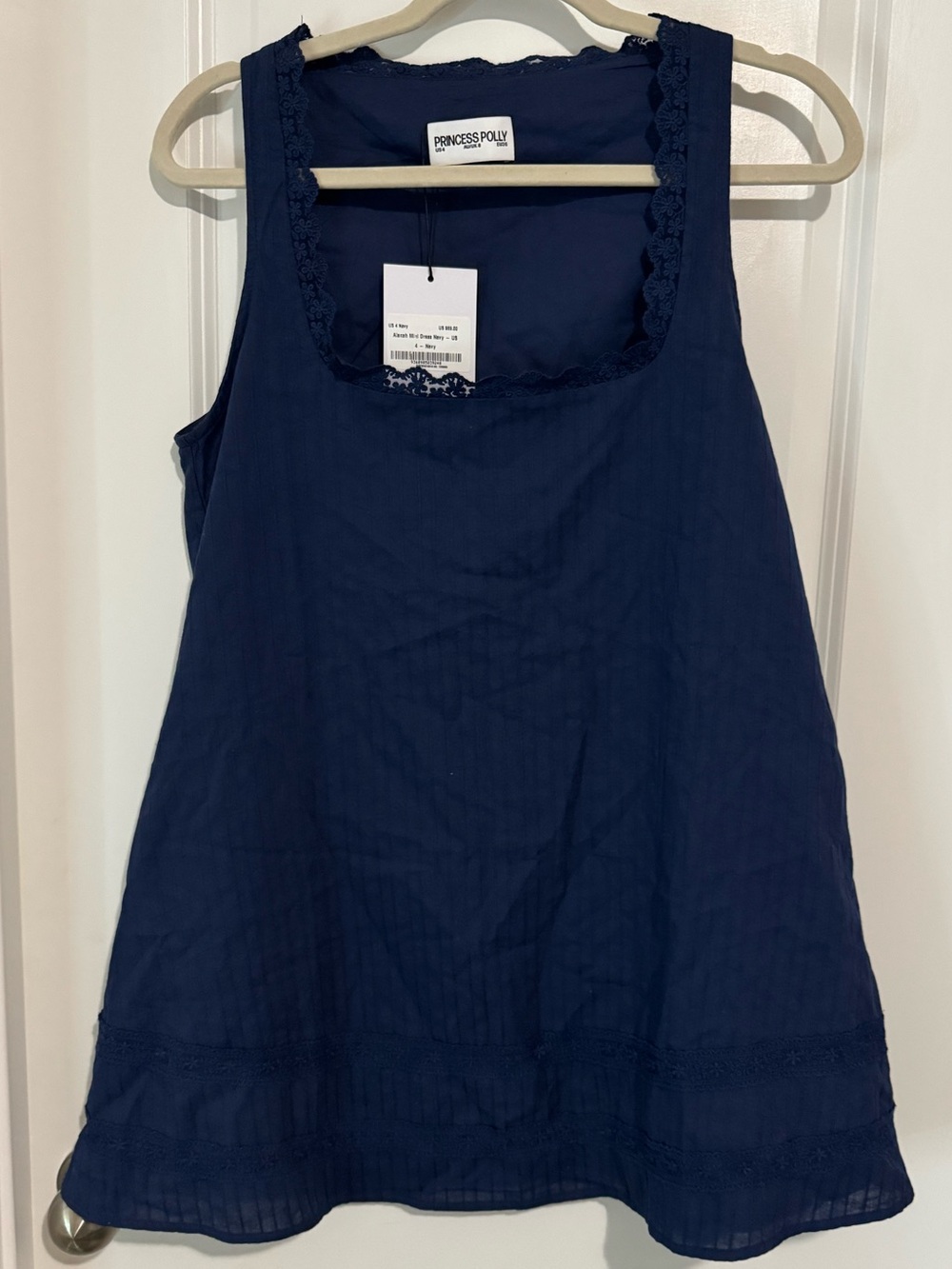Princess Polly Navy Lace-Trim Sleeveless Mini Dress
